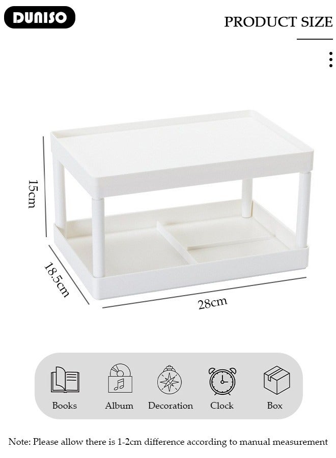 DUNISO Desktop Storage Rack, Double-Layer Cosmetic Storage Holder, Dormitory Stationery Organiser, Removable Desktop Storage Box, Table Sundries Display Shelf for Kitchen Bathroom Office Dormitory - Image 4