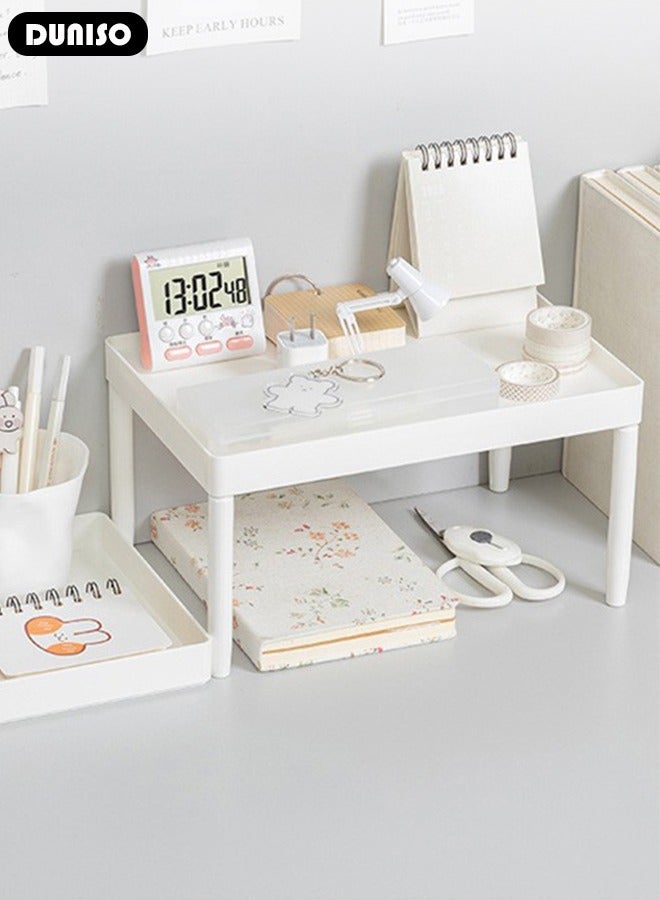 DUNISO Desktop Storage Rack, Double-Layer Cosmetic Storage Holder, Dormitory Stationery Organiser, Removable Desktop Storage Box, Table Sundries Display Shelf for Kitchen Bathroom Office Dormitory - Image 5