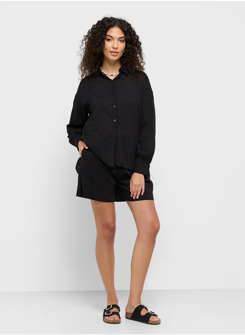 Ginger Stripe Button Down Shirt & Short Co-Ord Set
