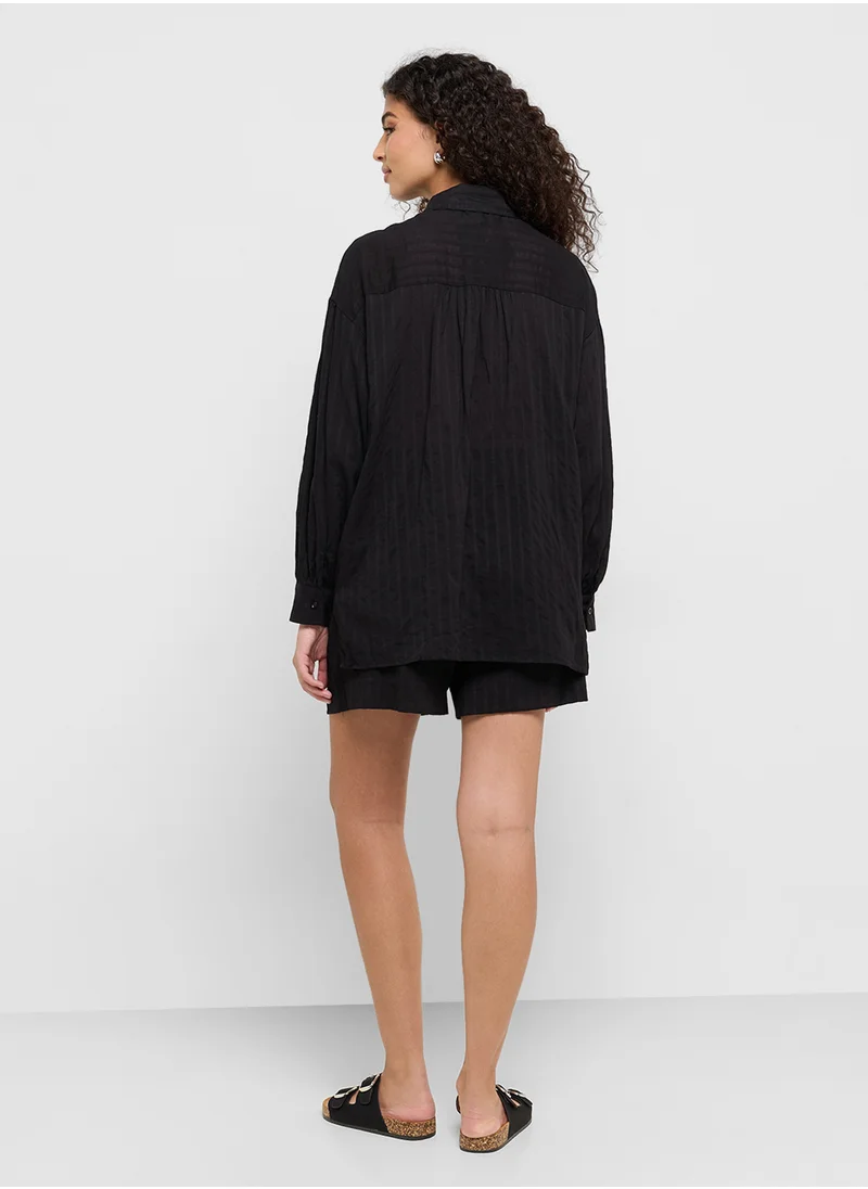 Ginger Stripe Button Down Shirt & Short Co-Ord Set