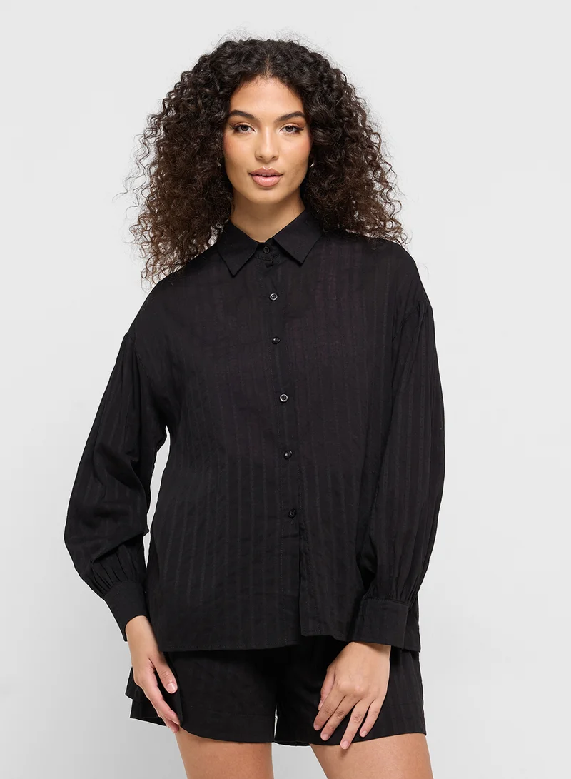 Ginger Stripe Button Down Shirt & Short Co-Ord Set