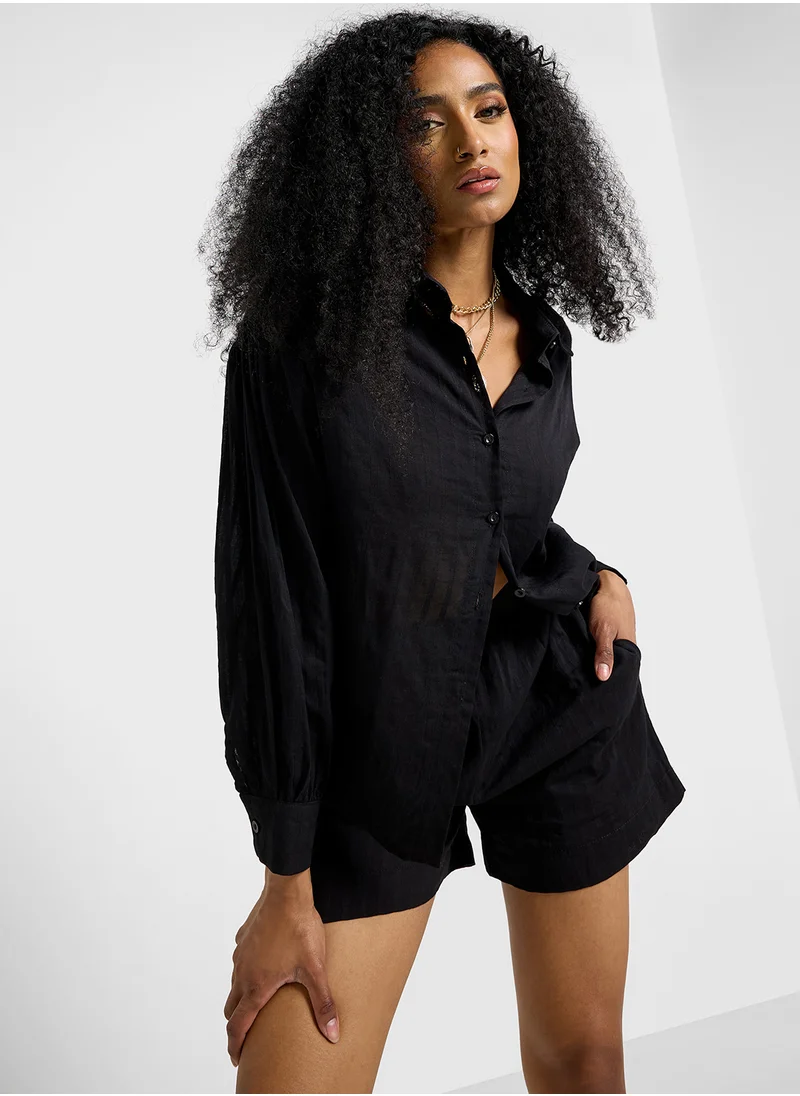 Ginger Stripe Button Down Shirt & Short Co-Ord Set