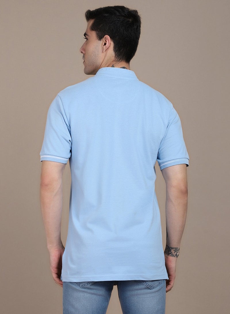 Dennis Lingo Blue Solid Regular Fit Henley Neck T-shirt for Men - 100% Cotton, Half Sleeves, Casual,  - Image 5