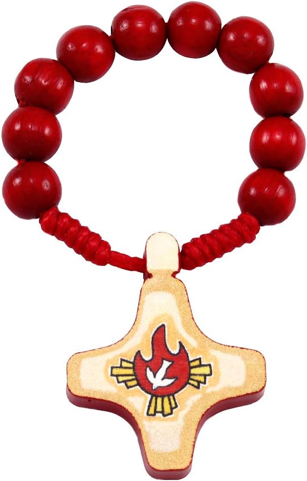 RosaryMart Rosary One Decade red wooden beads First Confirmation Cross  - Image 1
