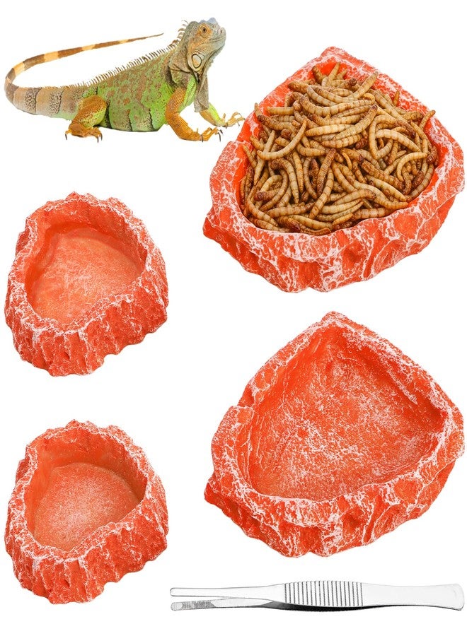 Frcctre 4 Pack Reptile Food Dish with Feeding Tongs, Resin Reptile Water Dish Food Bowl Feeding Terrarium Bowl for Leopard Gecko Lizard Tortoise Hermit Crab Bearded Dragon Chameleon, Orange - Image 1
