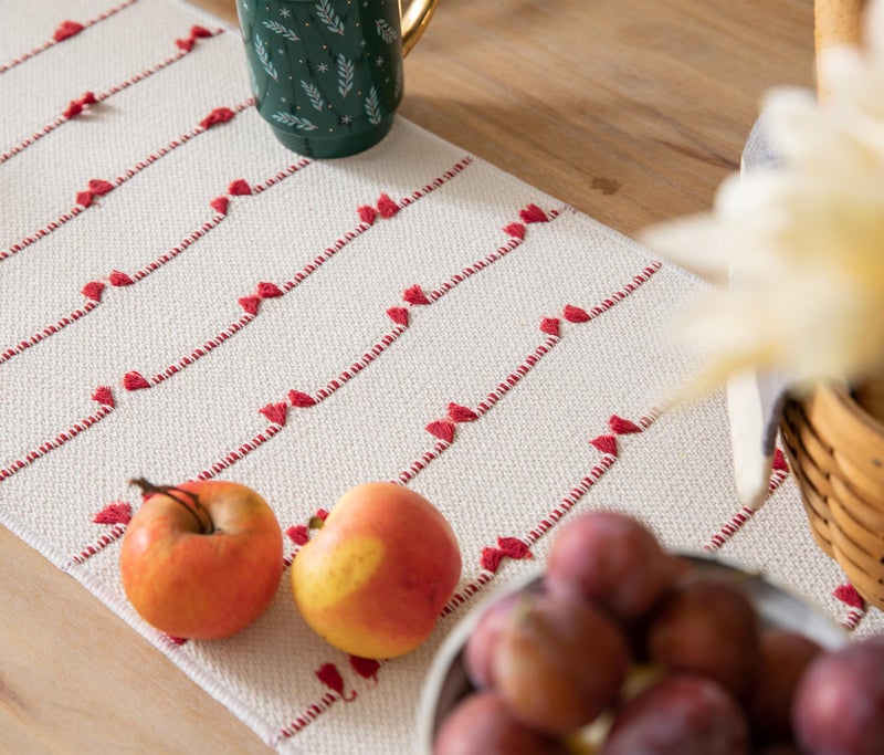 Caflife Christmas Table Runner 72 Inchs Long For Modern Farmhouse Room Home Christmas Decorations  Boho Red Table Runner  Natural Cotton Woven With Tassels For Holiday Kitchen And Dining Table Decor - Image 5