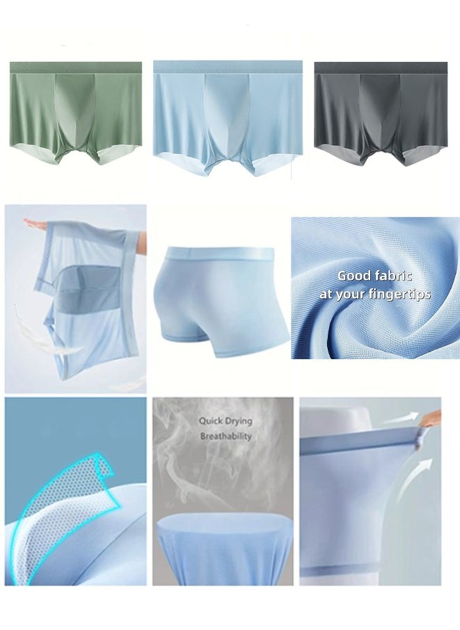 Generic - Men's Antibacterial Boxer Briefs with Mulberry Silk Layer in the Crotch,Breathable Ice Silk Men'S Panties Seamless Fit Soft Stretchy Boxer Shorts (3 Pack) - Image 1