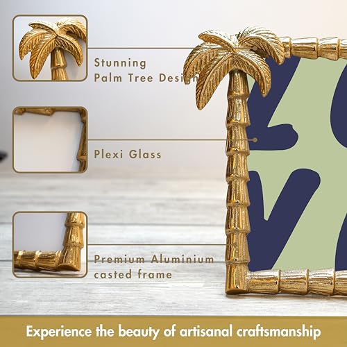 BEHOMA Antique Golden Metal Rectangular Photo Frame With Palm Tree Design | Decorative Frames For Wall, Table, Living Room, Bedroom | Best Gift For Home Decor, Birthday, Anniversary, 4X6 Inches - Image 2