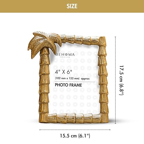 BEHOMA Antique Golden Metal Rectangular Photo Frame With Palm Tree Design | Decorative Frames For Wall, Table, Living Room, Bedroom | Best Gift For Home Decor, Birthday, Anniversary, 4X6 Inches - Image 3