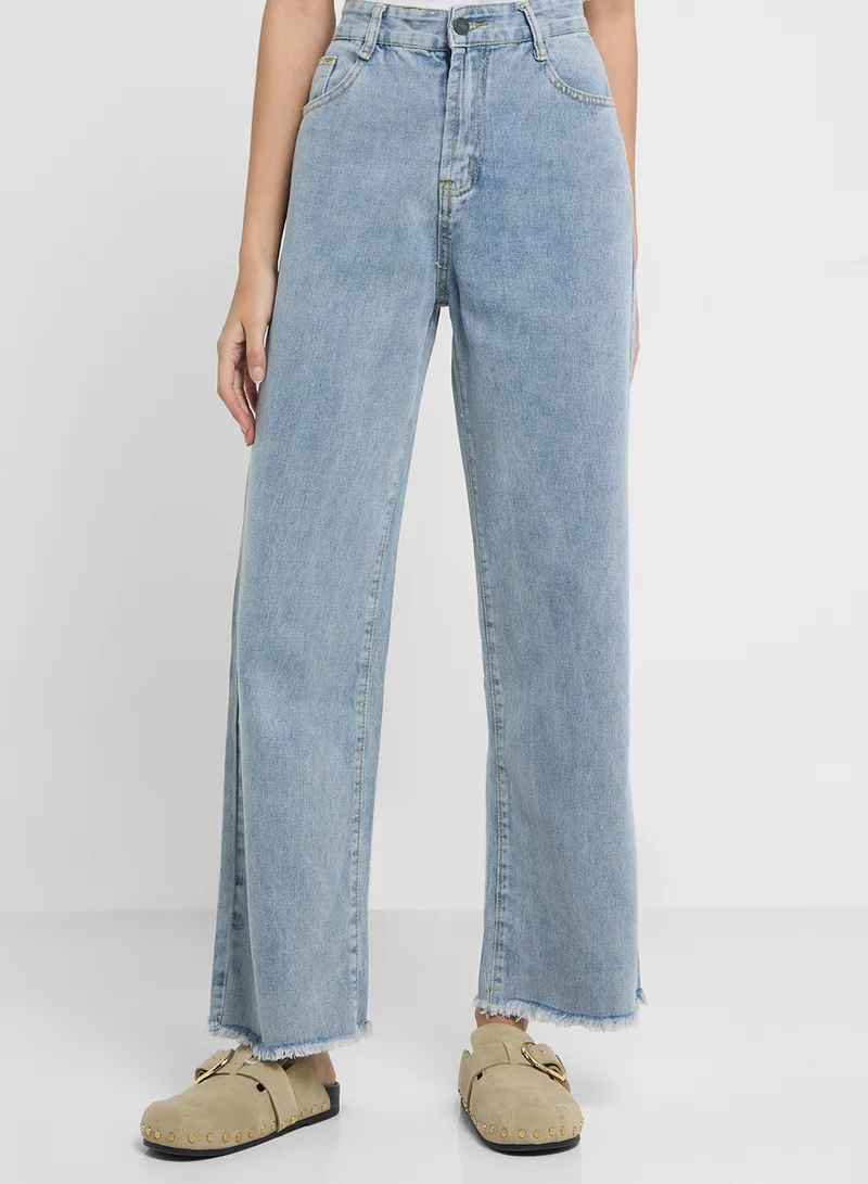 Ginger Classic Mom Jeans With Raw Hem