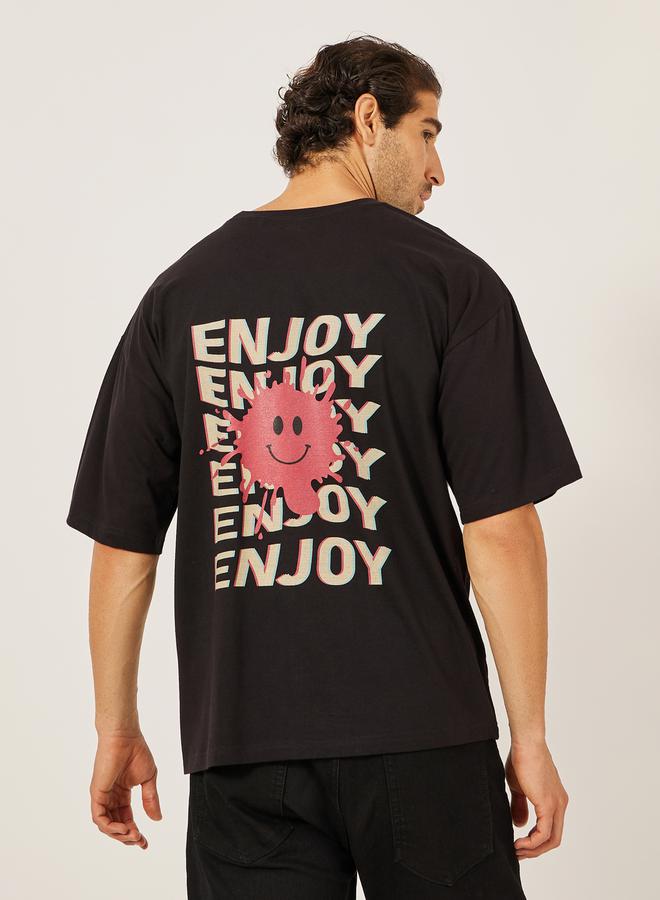 Styli Back Slogan Print Jersey Oversized T-Shirt  - Image 1