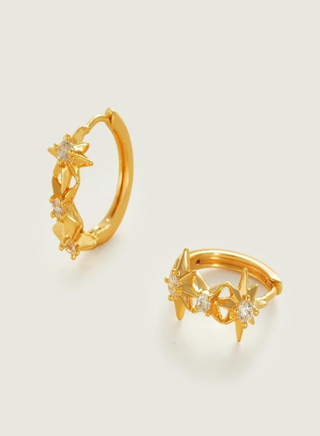 MEVECCO Gold Star Earrings for Women 18K Gold Plated CZ Star Hoop Earrings Dainty Stars Handmade Ear Jewelry - Image 3