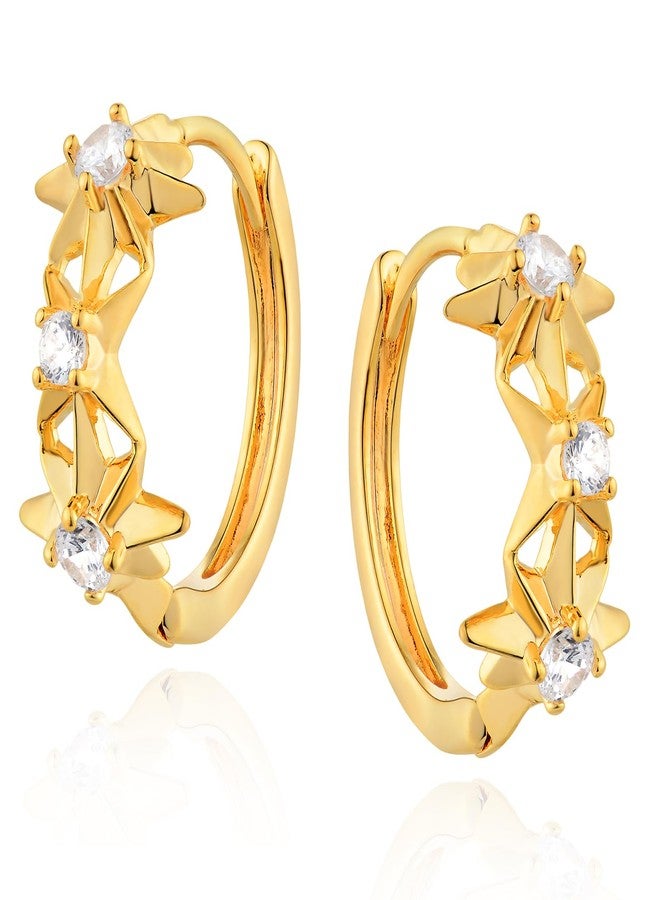 MEVECCO Gold Star Earrings for Women 18K Gold Plated CZ Star Hoop Earrings Dainty Stars Handmade Ear Jewelry - Image 1