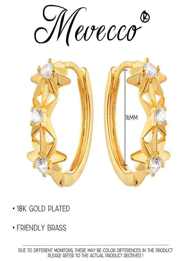 MEVECCO Gold Star Earrings for Women 18K Gold Plated CZ Star Hoop Earrings Dainty Stars Handmade Ear Jewelry - Image 2