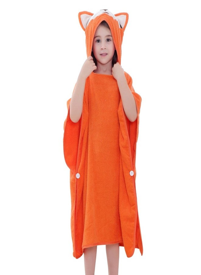 MICHLEY Hooded Baby Towel Unisex Beach Bath Poncho, Soft Cotton Animal Kids Bathrobe for 2-6 Years, 27.5"X 27.5"(Fox) - Image 1