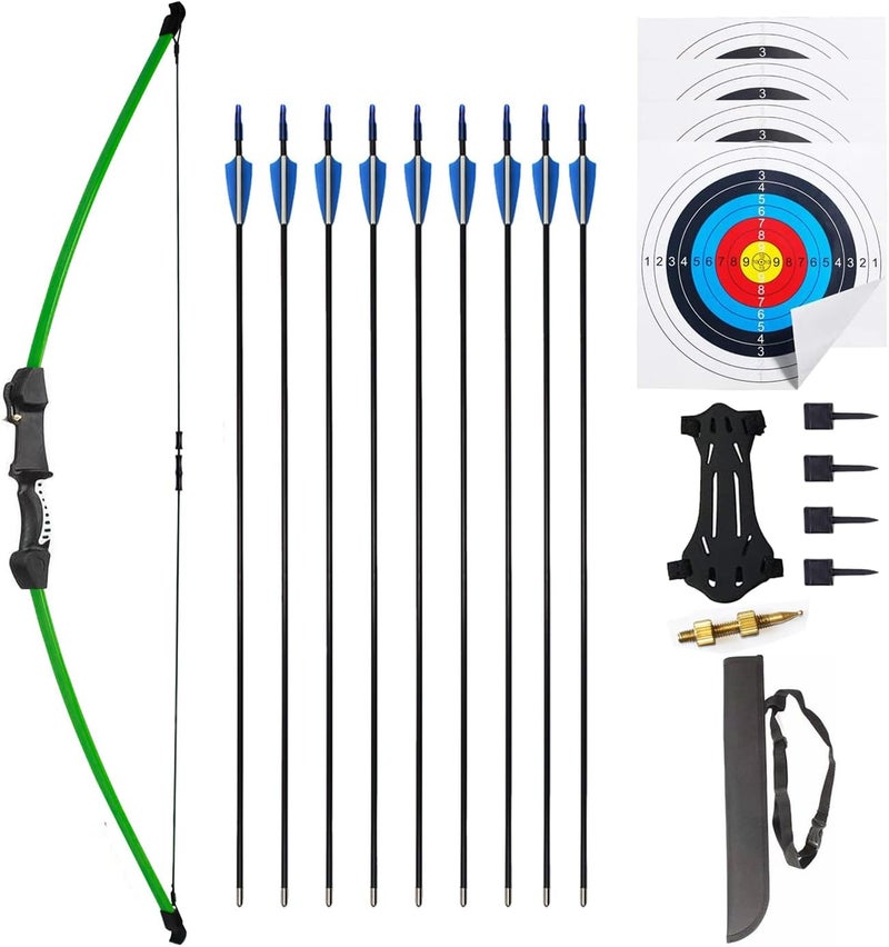 Mxessua 45" Youth Bow and Arrows Set for Kids 8-12 Teens Recurve Archery Beginner Gift Longbow Kit, Outdoor Hunting Play Gift, 9 Arrows, 4 Target Face for Backyard Game Age 12-14 14-16 - Image 1