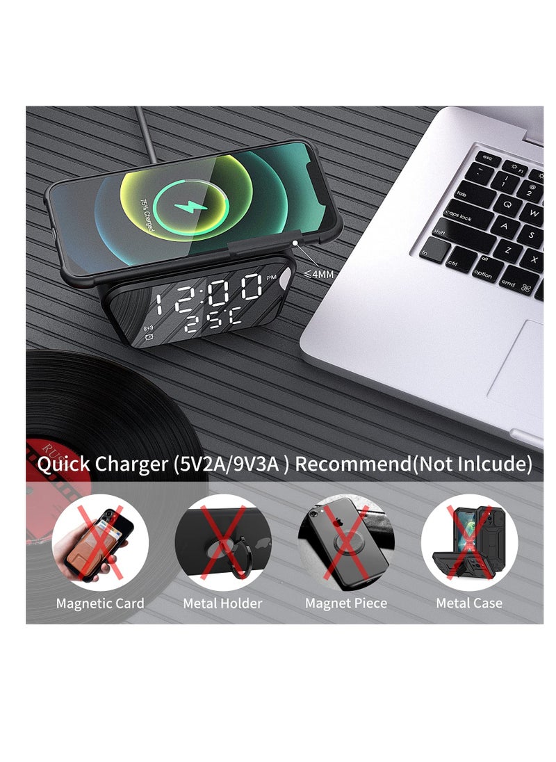 Alarm Clock with Wireless Charging, Digital Alarm Clocks Bedside Mains Powered, 3 Alarms, Adjustable Brightness LED Display with Time/Temperature, Fast Charger Compatible with All Qi-Enabled Phone