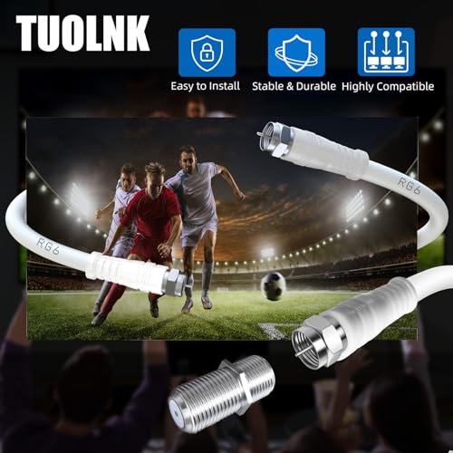 TUOLNK RG6 TV Antenna Cable, Low Loss Type F Male to F Male High-Speed RG6 Coaxial Cable with F Type Female Gender Changers Connector 75 Ohm, for Cable Box, TV, Satellite, Digital Router 3.3FT(1M) - Image 4
