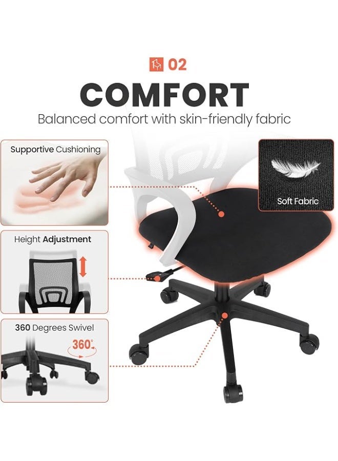 Comfortable office chair with a medium mesh back, lumbar support, adjustable height and tilt, 360-degree swivel, foam-padded seat, SGS and BIFMA certified materials, and FSC-certified wood. - Image 4
