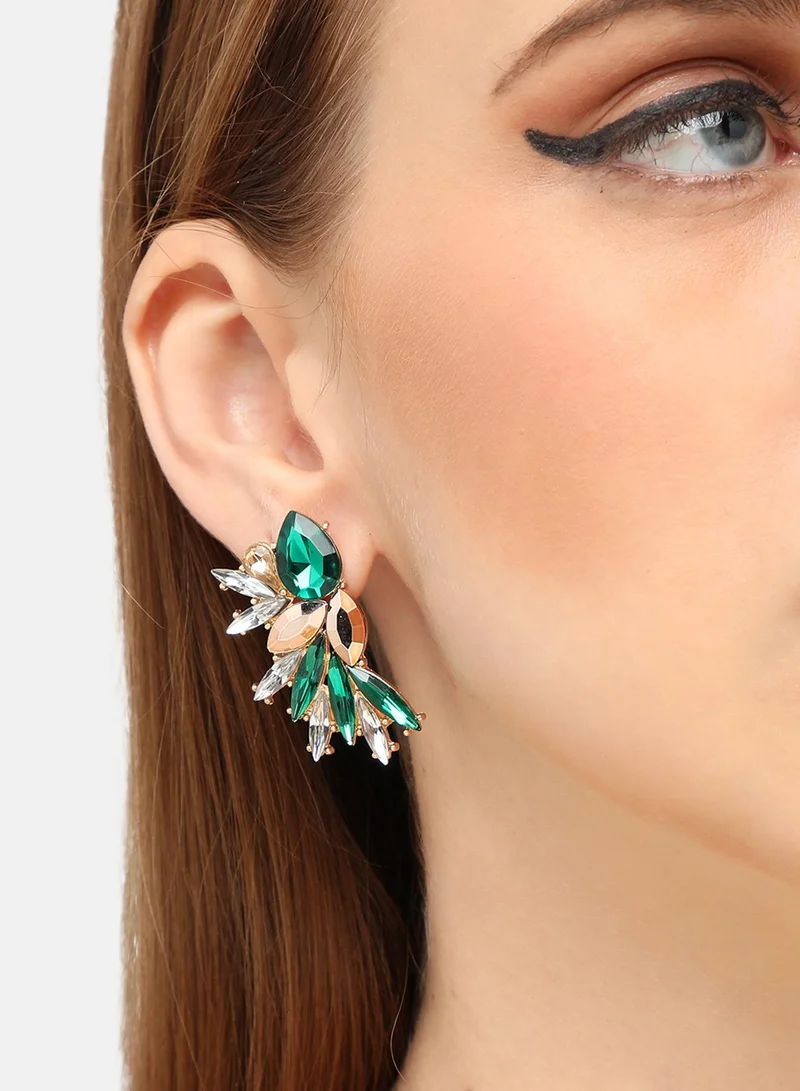 سوهي قرط متدلي من الحجر مصمم للحفلات مطلي بالذهب