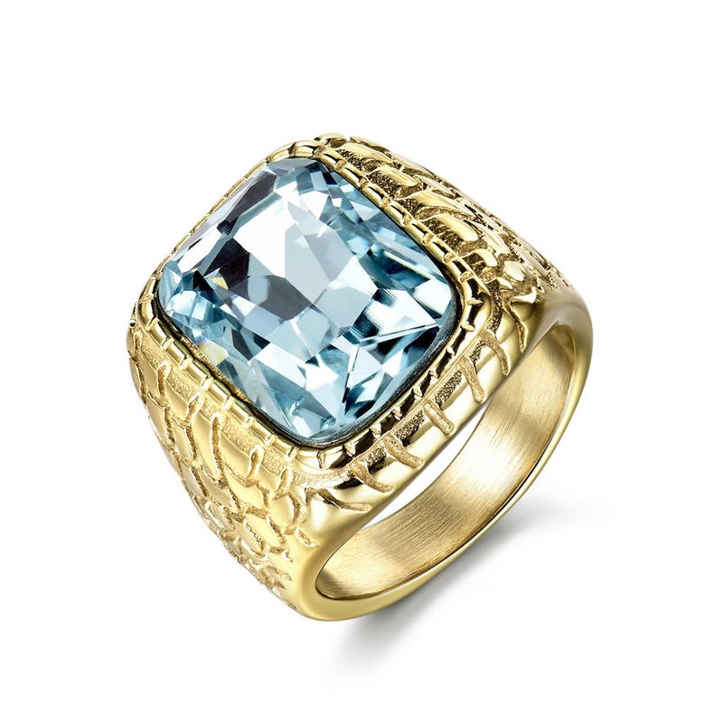 MASOP Exquisite Antiallergic Stainless Steel Mens Ring with Aquamarine Color CZ Zirconia Jewelry Size 8 - Image 1