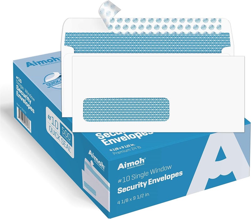 Aimoh 500#10 Single Left Window SELF Seal Security Envelopes - Super Strong Quick-Seal Self Sealing Closure, Security Tinted, Size 4-1/8 x 9-1/2 Inches, 24 LB - 500 Count (35210) - Image 1