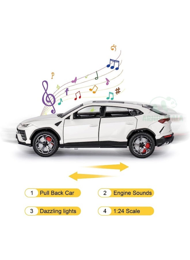 حديقة الألعاب محاكاة سيارة لامبورغيني أوروس بمقياس 1:24، سيارة مصبوبة قابلة للسحب للخلف، أبواب مفتوحة، إضاءة وصوت - Image 4