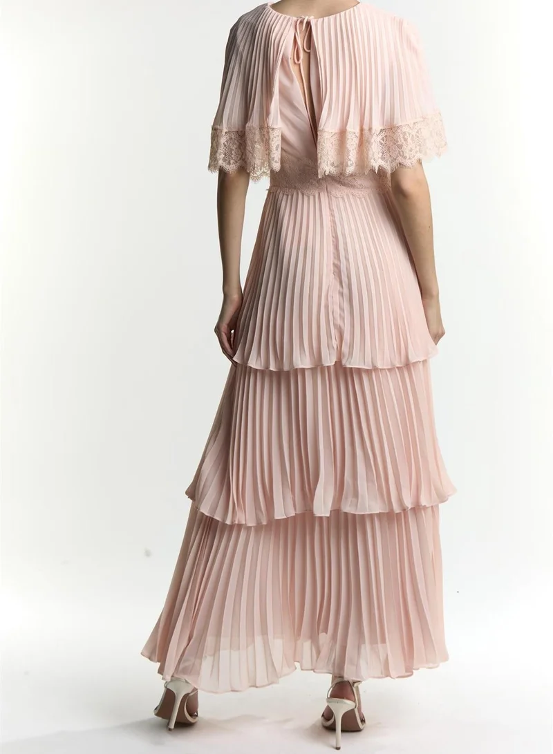 True Decadence Soft Pink Julie Cape Sleeve Pleated Maxi-Dress