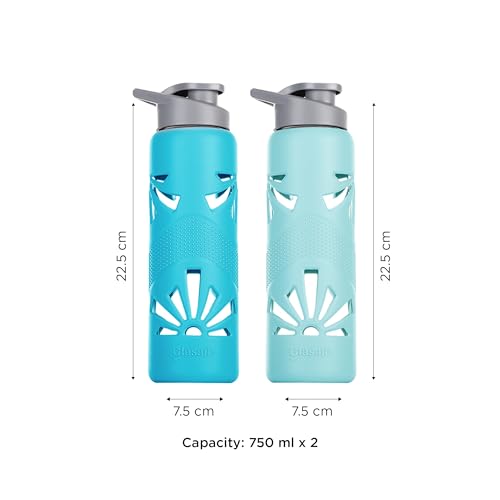 GLASAFE Premium Glass Water Bottle w/t Protective Silicone Cover | Break - Resistant Design | Ideal for Office/School/College | Spill-Proof Cap |100% Borosilicate Glass|BPA Free|750ml,(Set Of 2,Tint) - Image 4