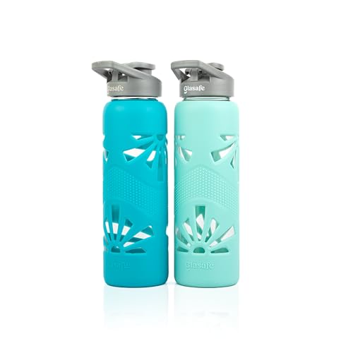 GLASAFE Premium Glass Water Bottle w/t Protective Silicone Cover | Break - Resistant Design | Ideal for Office/School/College | Spill-Proof Cap |100% Borosilicate Glass|BPA Free|750ml,(Set Of 2,Tint) - Image 1