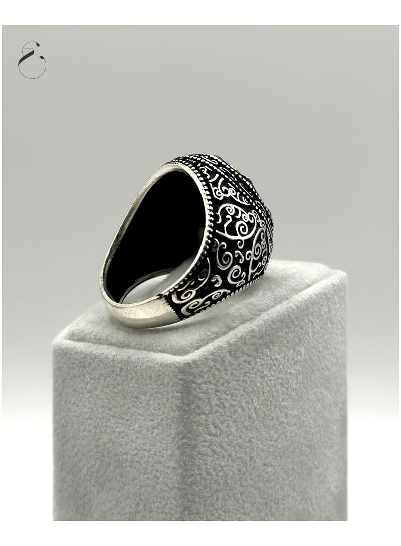 خاتم  شروق، خاتم رجالي فاخر من الفضة عيار 925 مزين بحجر كريم نادر - Image 3