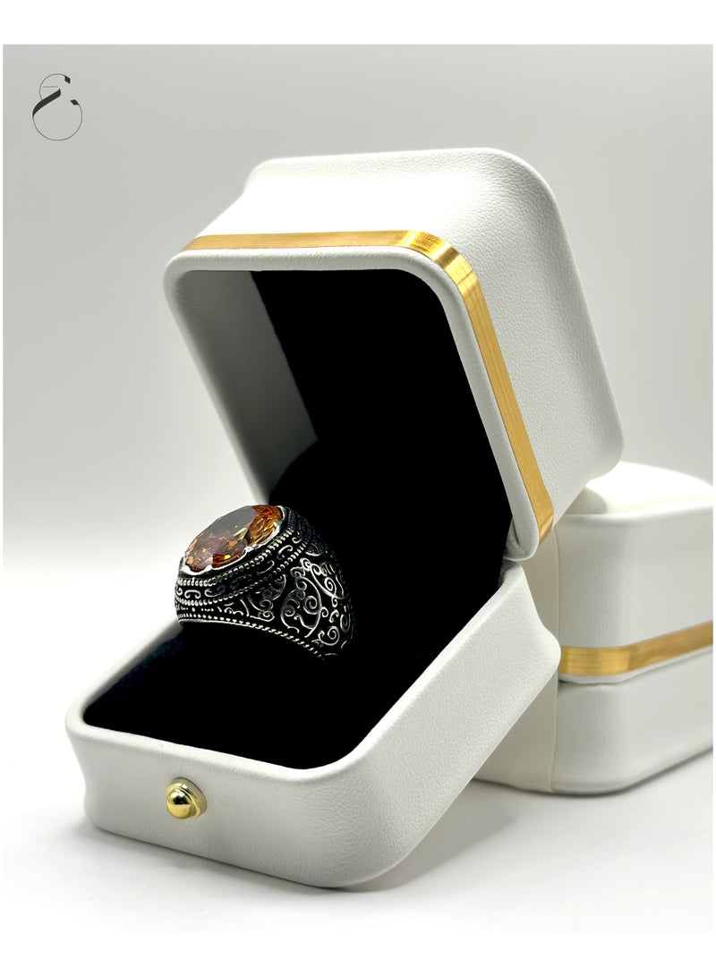 خاتم  شروق، خاتم رجالي فاخر من الفضة عيار 925 مزين بحجر كريم نادر - Image 2