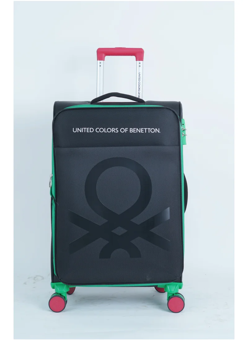 UNITED COLORS OF BENETTON BNTE-50 24 Inch- Checked Luggage with TSA Lock| Material- Soft Trolley with lightweight | Adjustable Trolley Handle | Smooth Dual Wheels 360degree rotate| BLACK