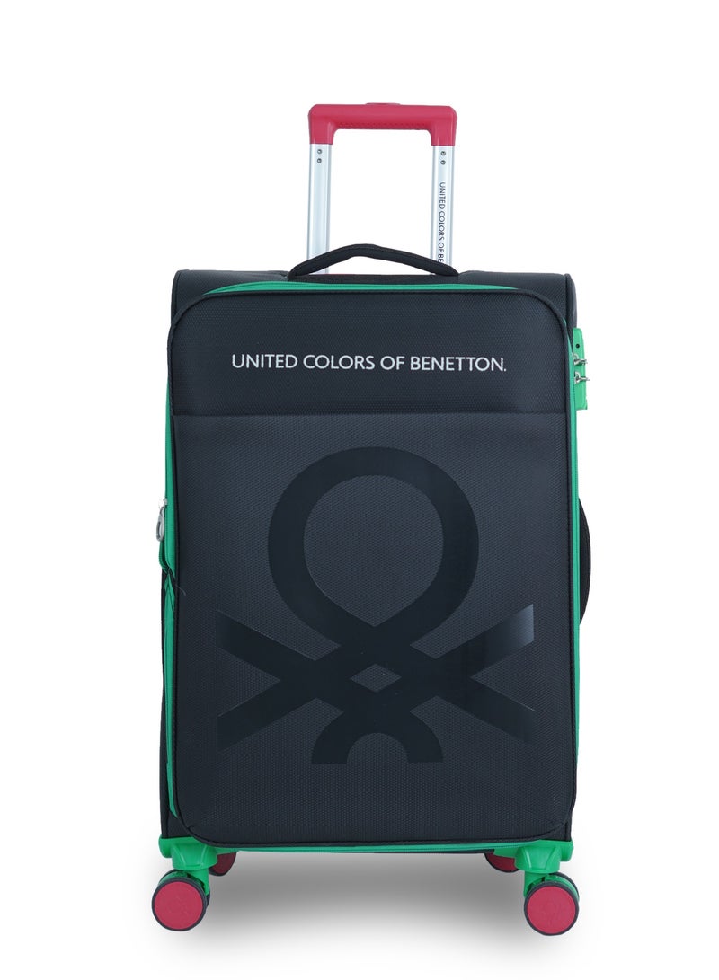 UNITED COLORS OF BENETTON BNTE-50 24 Inch- Checked Luggage with TSA Lock| Material- Soft Trolley with lightweight | Adjustable Trolley Handle | Smooth Dual Wheels 360degree rotate| BLACK - Image 1