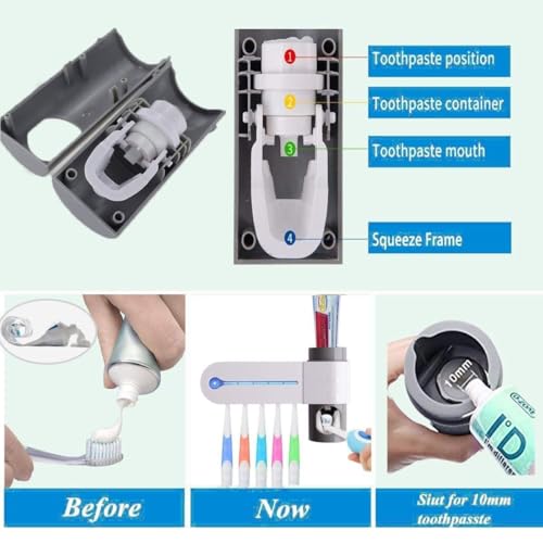 JERN Plastic UV Toothbrush Holder Toothpaste Dispenser Wall Mounted Toothbrush Holder & Automatic Toothpaste Holder with 5 uv Toothbrush sanitizer Holder UV Toothbrush Cleaner Pump,White - Image 5