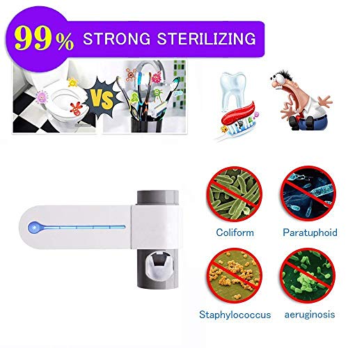 JERN Plastic UV Toothbrush Holder Toothpaste Dispenser Wall Mounted Toothbrush Holder & Automatic Toothpaste Holder with 5 uv Toothbrush sanitizer Holder UV Toothbrush Cleaner Pump,White - Image 3