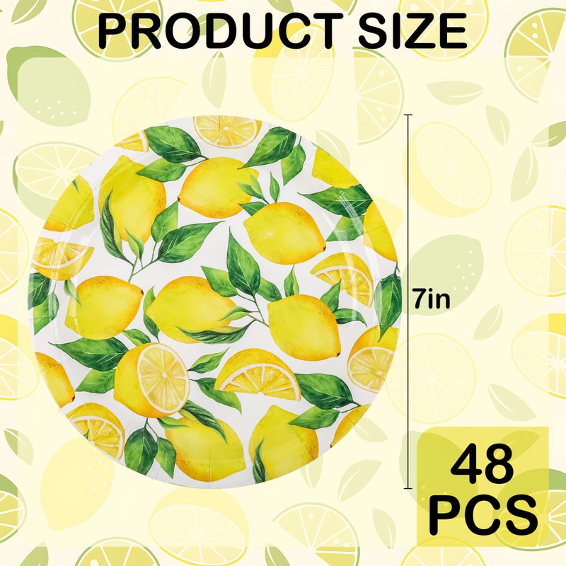 Elyxio Lemon Party Plates Summer Fruit Disposable Paper Plates 7"" Watercolor Lemon Dessert Plates for Summer Wedding Bridal and Baby Showers Birthday Party Supplies (48) - Image 2