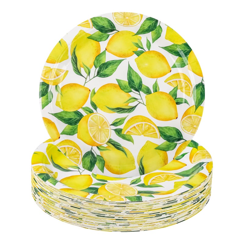 Elyxio Lemon Party Plates Summer Fruit Disposable Paper Plates 7"" Watercolor Lemon Dessert Plates for Summer Wedding Bridal and Baby Showers Birthday Party Supplies (48) - Image 1