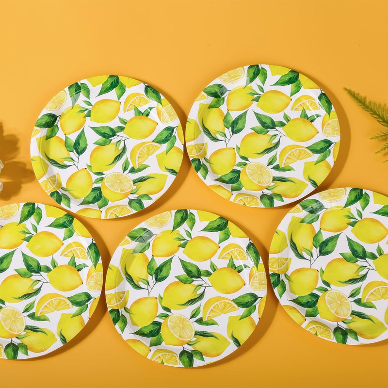 Elyxio Lemon Party Plates Summer Fruit Disposable Paper Plates 7"" Watercolor Lemon Dessert Plates for Summer Wedding Bridal and Baby Showers Birthday Party Supplies (48) - Image 4