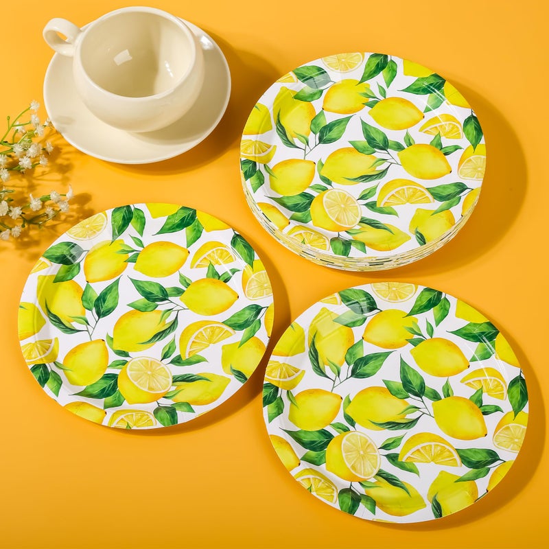 Elyxio Lemon Party Plates Summer Fruit Disposable Paper Plates 7"" Watercolor Lemon Dessert Plates for Summer Wedding Bridal and Baby Showers Birthday Party Supplies (48) - Image 3