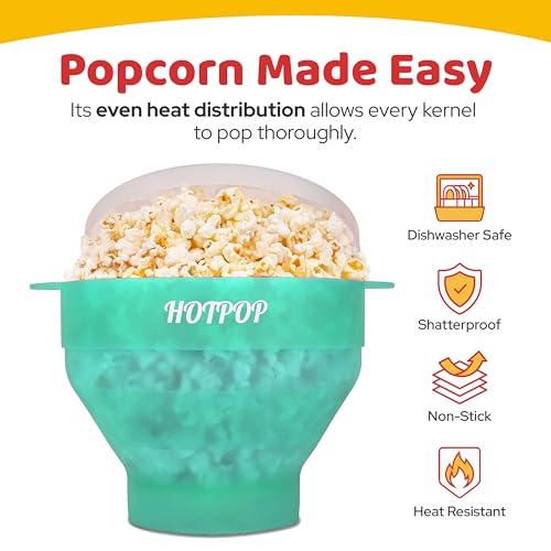 HOTPOP The Original Hotpop Microwave Popcorn Popper, Silicone Popcorn Maker, Collapsible Bowl BPA-Free and Dishwasher Safe- 20 Colors Available (Transparent Aqua) - Image 4
