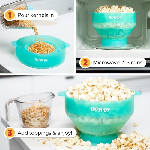 HOTPOP The Original Hotpop Microwave Popcorn Popper, Silicone Popcorn Maker, Collapsible Bowl BPA-Free and Dishwasher Safe- 20 Colors Available (Transparent Aqua) - Image 3