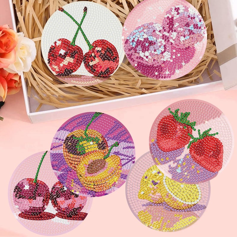 croshom Fruits Diamond Art Coasters Kits, 8 Pieces Diamond Painting Coasters with Holder, Diamonds Art Disco Ball Coaster Kits, 5D DIY Diamonds Arts Painting Kit for Adults Gift - Image 5