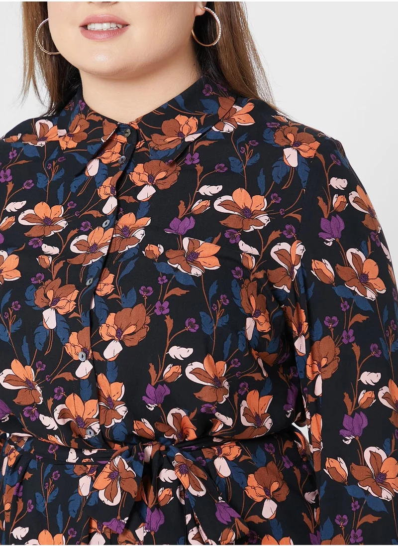 Only Carmakoma Floral Print Tie Detail Dress