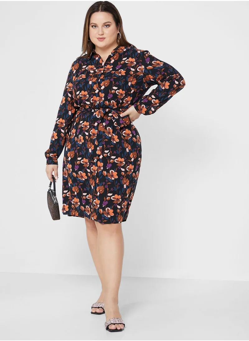 Only Carmakoma Floral Print Tie Detail Dress