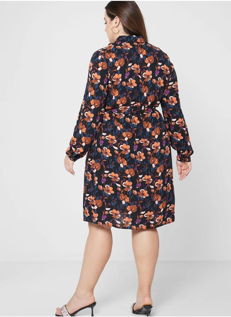 Only Carmakoma Floral Print Tie Detail Dress