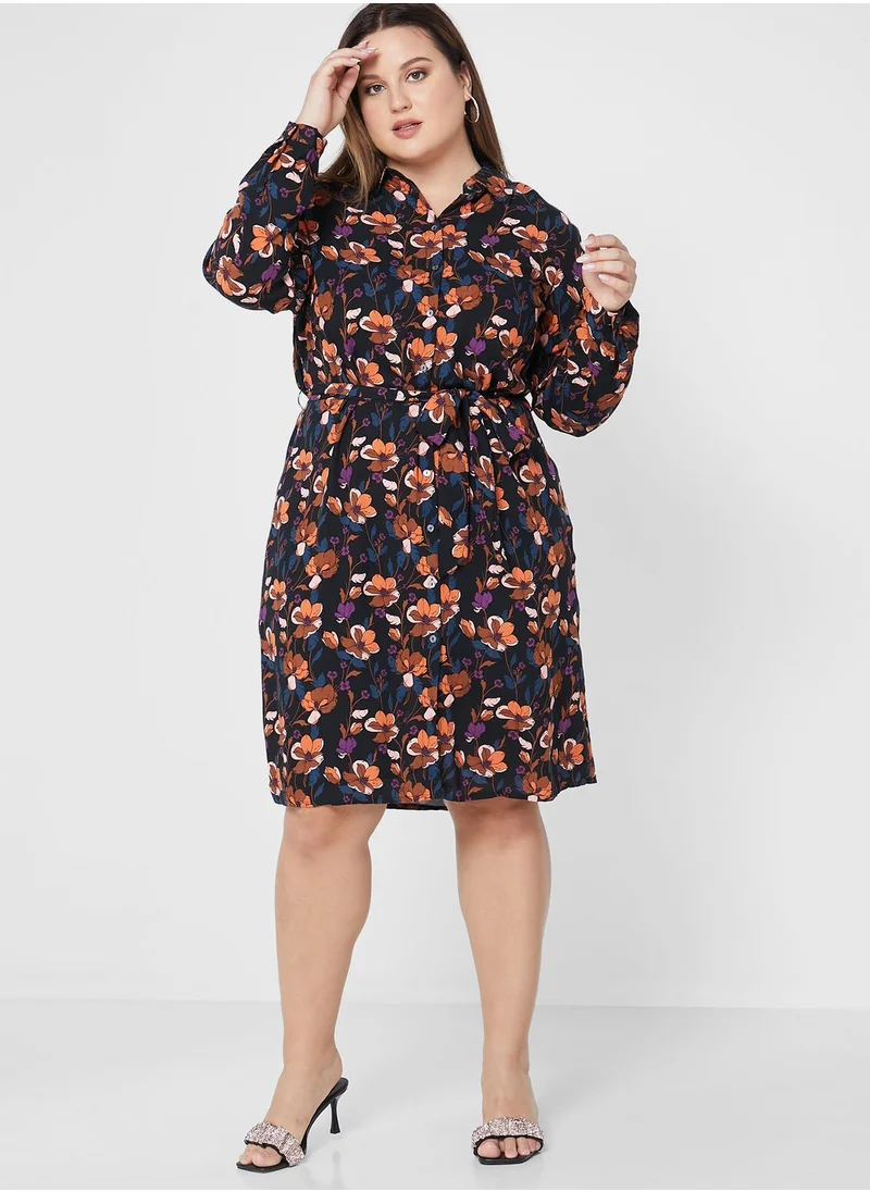 Only Carmakoma Floral Print Tie Detail Dress