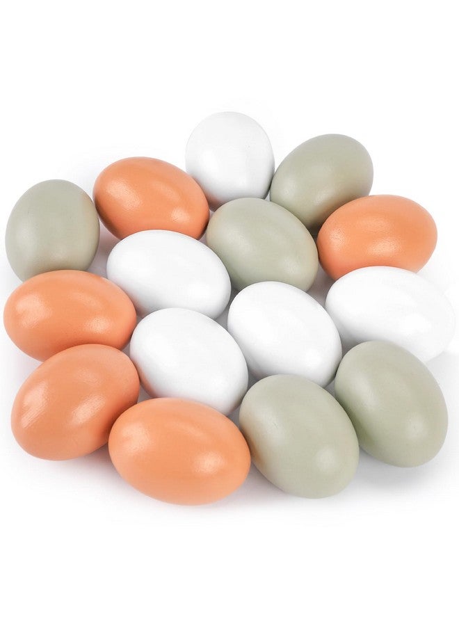 POPLAY 15Pcs Wooden Fake Eggs, 3 Colors Wooden Chicken Eggs Faux Eggs For Diy Crafts Egg Painting Chicken Coop - Image 1