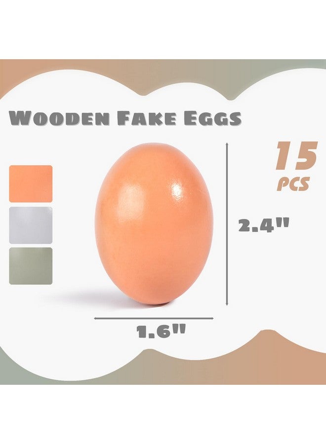 POPLAY 15Pcs Wooden Fake Eggs, 3 Colors Wooden Chicken Eggs Faux Eggs For Diy Crafts Egg Painting Chicken Coop - Image 2