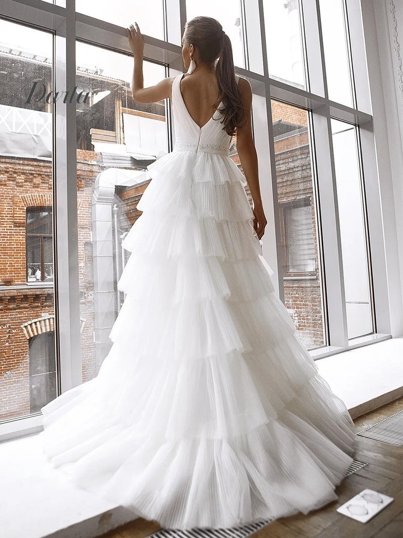 New V-Neck Noble Multi-Layer Mesh Pettiskirt Waist Slimming Sling Bridal Wedding Dress Dress - Image 4